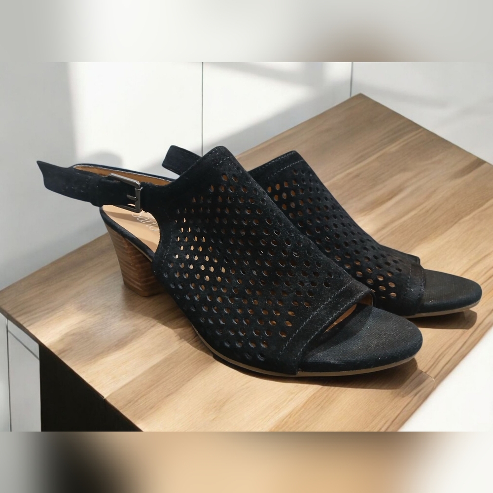 Franco Sarto Lattice Peep Toe Sling Back Sandal Booties Womans Black 10